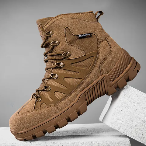 Men High-Top Tactical Boots Outdoor Hiking Climbing Shoes Anti-Slip Breathable Oxford PU Desert Work Boots For Mountaineering