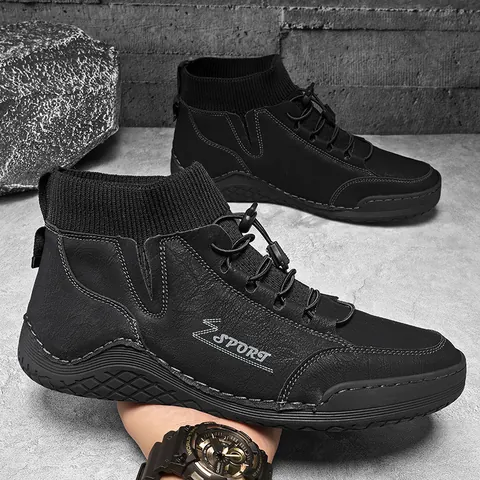 Men Winter Fleece Lined Martin Boots High Top Warm Vintage Microfiber Leather Casual Shoes Outdoor Non Slip Fashion Boot