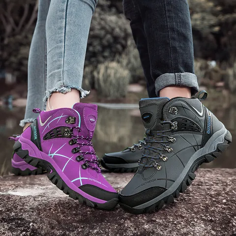 High Top Hiking Shoes For Men Women Breathable Outdoor Trekking Boots Non Slip Rubber Sole Fleece Lined Warm Winter Shoes