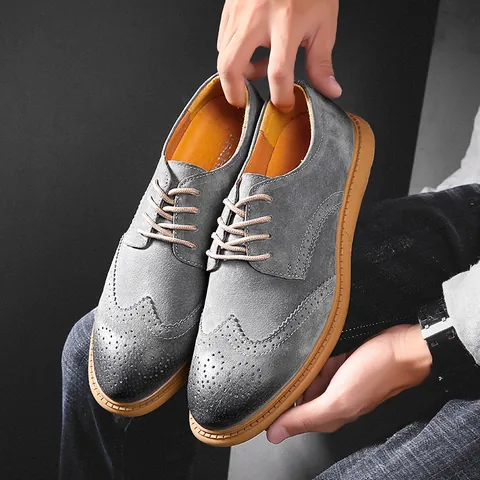 Men Genuine Leather Brogue Shoes Breathable Oxford Dress Shoes Business Casual Wingtip Carved Shoes For Formal Wedding Daily