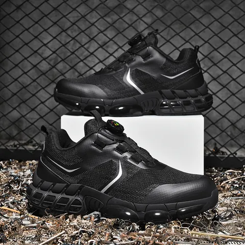 Zapatos de Seguridad al Aire Libre para Hombre Malla Transpirable Punta de Acero Anti-Perforación Zapatillas de Trabajo Moda con Hebilla Giratoria