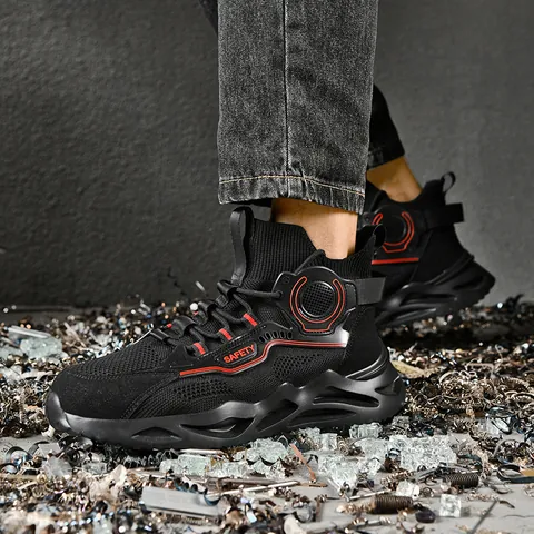 Zapatos Deporte Aire Libre Caña Media Hombre Moda Antiperforación Suela Gruesa Zapatillas Flyknit Malla Transpirable Cordones Zapatos Trabajo