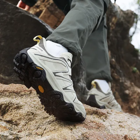 Men Fashion Outdoor Hiking Trekking Shoes Low-Top Wear-Resistant Thick Sole Breathable Mesh PU Sneakers Large Size Sports Shoes