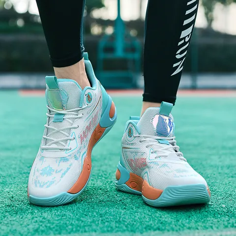 Outdoor Basketbalschoenen Voor Heren Dames Contrastkleur Dikke Zool Slijtvaste Ademende Sportsneakers Voor Studenten Koppels