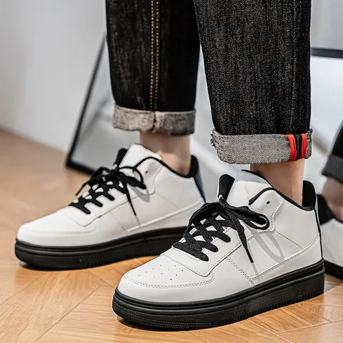 Men Trendy Large Size Minimalist Board Shoes High-top Low-top PU Leather Solid Color Lace-up Casual Sneakers Student White Shoes