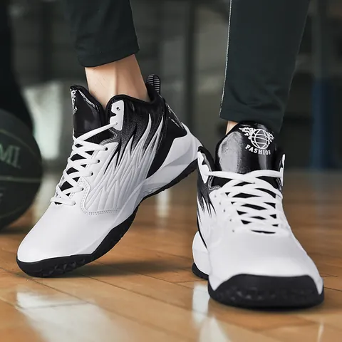 Heren High Top Basketbalschoenen Kleurblok Vetersluiting Dikke Zool Sportschoenen Antislip PU-leer Casual Sneakers