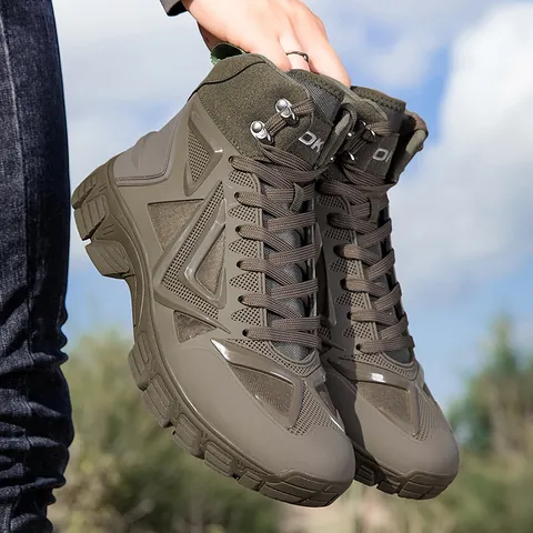 Men Mid Top Tactical Boots Outdoor Hiking Shoes Wear Resistant Non Slip Climbing Boots Autumn Sports Footwear Casual Work Boots