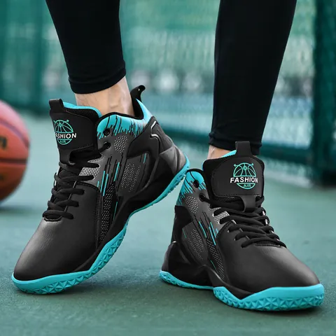 Heren Halfhoge Basketbalschoenen Jeugd Outdoor Slijtvaste Sneakers PU Leer Antislip Rubberen Zool Sportschoenen
