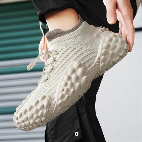 Zapatillas de Deporte de Malla Flyknit Transpirables para Hombre Suela Gruesa de EVA Ligeras Zapatos para Caminar Casual Moda