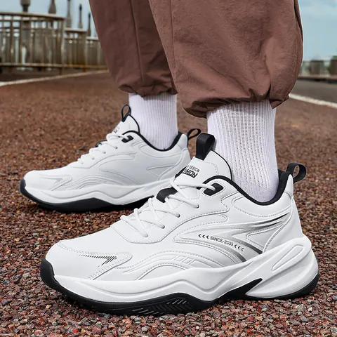 Unisex Thick Sole Running Shoes Space Leather Low Top Lace Up Breathable Height Increasing Casual Sneakers For Couples