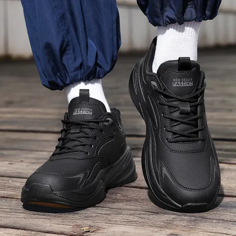 Unisex Thick Sole Running Shoes Space Leather Low Top Lace Up Breathable Height Increasing Casual Sneakers For Couples