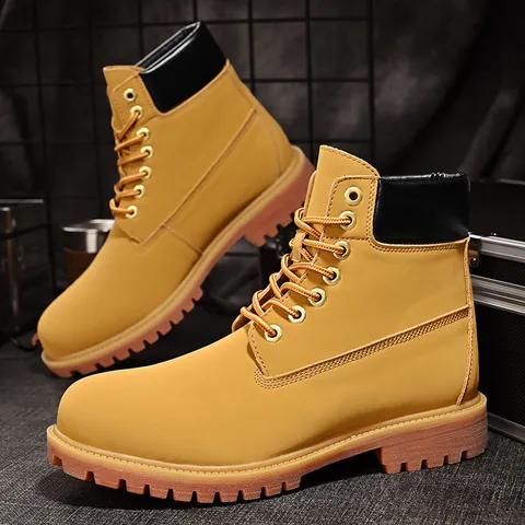Botas de Trabajo al Aire Libre para Hombre y Mujer Antideslizantes Altas de Piel de Vaca Botas Martin Clásicas Estilo Industrial Color Trigo