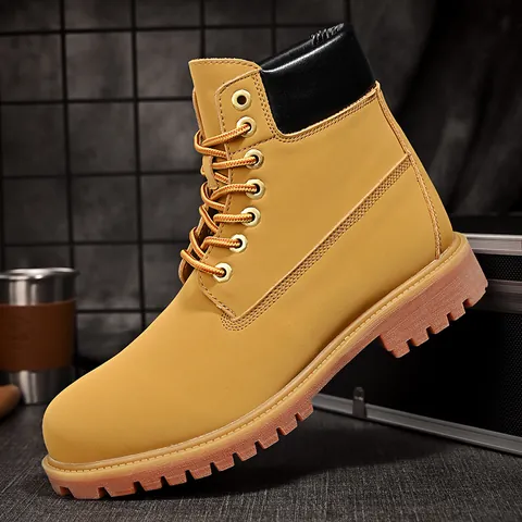 Botas de Trabajo al Aire Libre para Hombre y Mujer Antideslizantes Altas de Piel de Vaca Botas Martin Clásicas Estilo Industrial Color Trigo