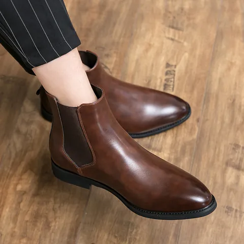 Stivali Chelsea da Uomo a Punta Slip On Business Casual in Pelle PU Scarpe Eleganti Alte Stile Britannico Stivaletti