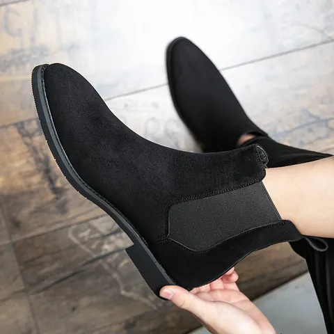 Men's British Style Suede Chelsea Boots Pointed Toe Slip-On High Top Ankle Boots Retro Casual Anti-Slip Rubber Sole Winter Autumn Fashion Men Boots