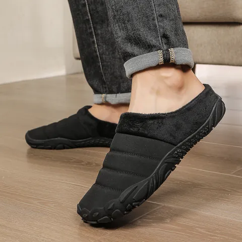 Men Women Winter Indoor Cotton Slippers Fleece Lined Warm Quilted Home Shoes Non Slip Rubber Sole Large Size House Slippers