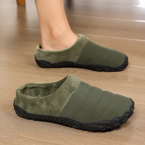 Men Women Winter Indoor Cotton Slippers Fleece Lined Warm Quilted Home Shoes Non Slip Rubber Sole Large Size House Slippers