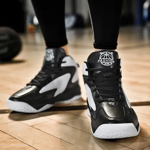 Heren Hoge Top Basketbalschoenen Kleurblok PU Leer Slijtvast Dikke Zool Outdoor Sport Trainingsschoenen