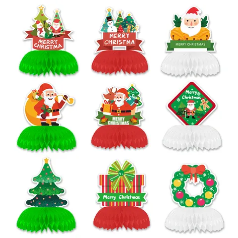 Weihnachten Wabenpapier Tischaufsätze Weihnachtsmann Schneemann Baum Papierhandwerk Partydeko Feiertag Tischdekoration