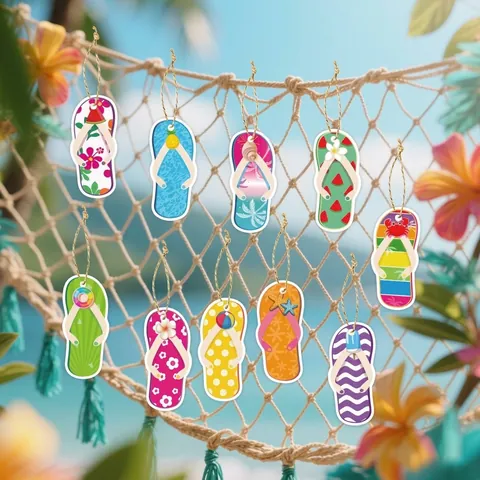 Hawaiian Theme Party Hanging Decorations Tropical Flip Flops Banner Luau Party Supplies Summer Beach Decor Paper Pendant Spiral Swirls Ornament
