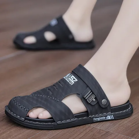 Herren Casual Leder Geschlossene Zehensandalen Mode Trendig Ausgeschnittene Strandschuhe Rutschfest Dual Purpose Sommerschuhe