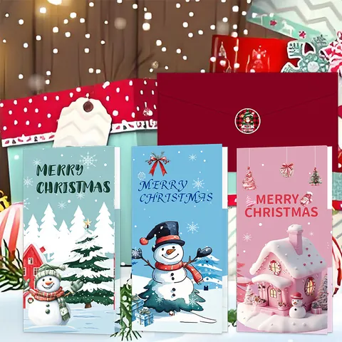 Merry Christmas Greeting Cards With Envelopes And Stickers Creative Folded Message Cards For Holiday Party Gifts