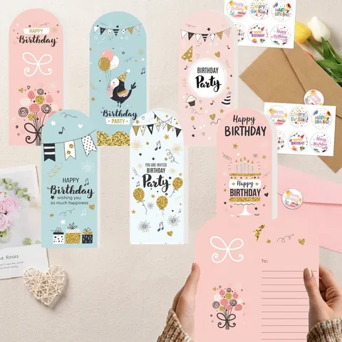 Juego de Tarjetas de Felicitación de Feliz Cumpleaños de Dibujos Animados con Sobres y Pegatinas Tarjetas de Bendición Hechas a Mano