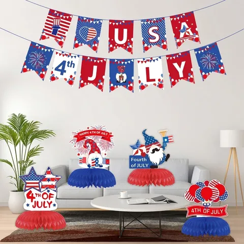 Independence Day Honeycomb Centerpieces 4th Of July Table Decorations Red White Blue Patriotic Gnomes Paper Ornaments Party Supplies