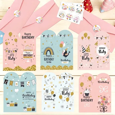 Juego de Tarjetas de Felicitación de Feliz Cumpleaños de Dibujos Animados con Sobres y Pegatinas Tarjetas de Bendición Hechas a Mano