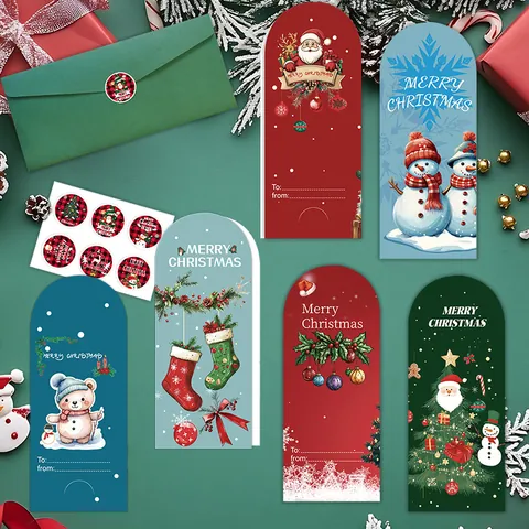 Tarjetas Felicitación Navidad Cumpleaños Sobres Pegatinas Estilo Nórdico Papá Noel Muñeco Nieve Pastel Patrón Bendición