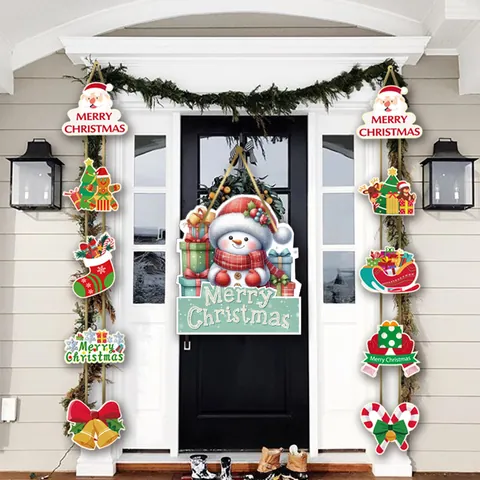 Kerst Deur Banner Hangen Decoratie Set Papier Kerstman Sneeuwman Gnomes Banner Voor Home Party Outdoor Tuin Benodigdheden