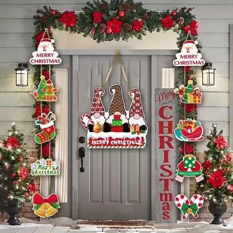 Kerst Deur Banner Hangen Decoratie Set Papier Kerstman Sneeuwman Gnomes Banner Voor Home Party Outdoor Tuin Benodigdheden