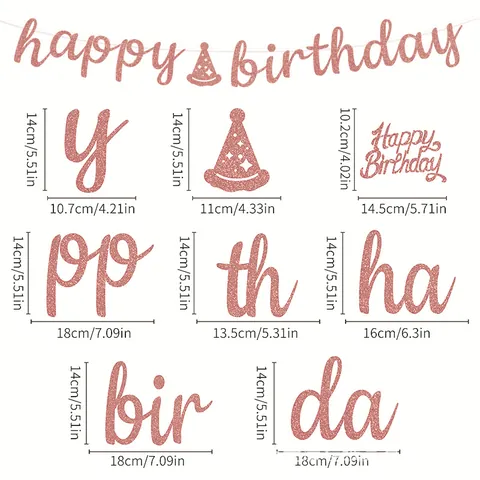 Roze Goud Glitter Happy Birthday Letter Banner En Taarttopper Set Voor Verjaardagsfeestje Decoraties Hangende Banners