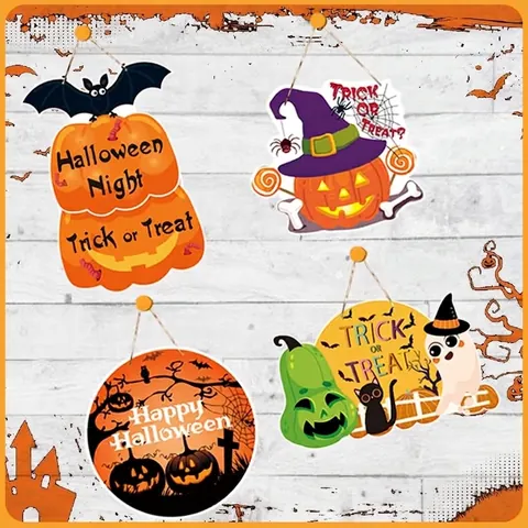 Halloween Door Hanging Sign and Banner Kit Paper Pumpkin Ghost Bat Pattern Spooky Party Home Wall Decor Ornaments