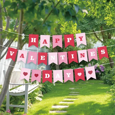 Valentine's Day Heart Banner Set Romantic Love Letter Cupid Pennant Garland Paper Hanging Decoration For Wedding Party Wall Ornament