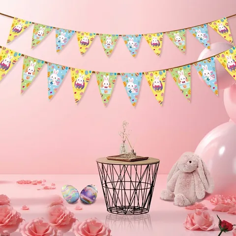 Easter Party Decoration Banner Paper Rabbit Egg Gnome Triangle Bunting Banner For Holiday Home Indoor Venue Layout Supplies
