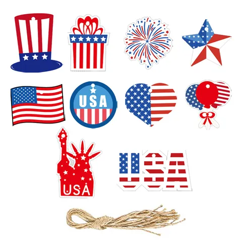 Amerikanischer Unabhängigkeitstag Hängeornamente Patriotische Rot Weiß Und Blau Papier Etiketten Party Dekorationen Mit Hanfseil