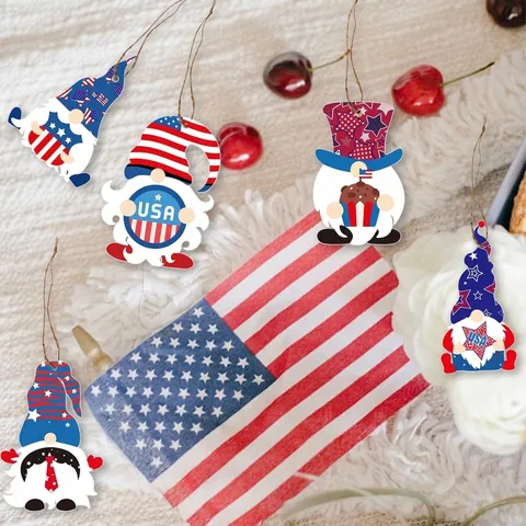 Independence Day Gnome Hanging Ornaments 4th Of July Paper Tags Patriotic American Flag Stars Stripes Banner Decoration