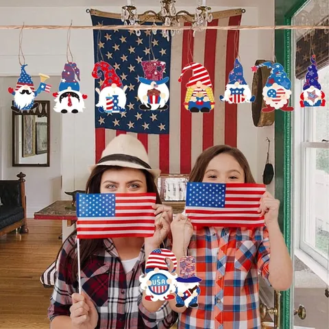 Independence Day Gnome Hanging Ornaments 4th Of July Paper Tags Patriotic American Flag Stars Stripes Banner Decoration