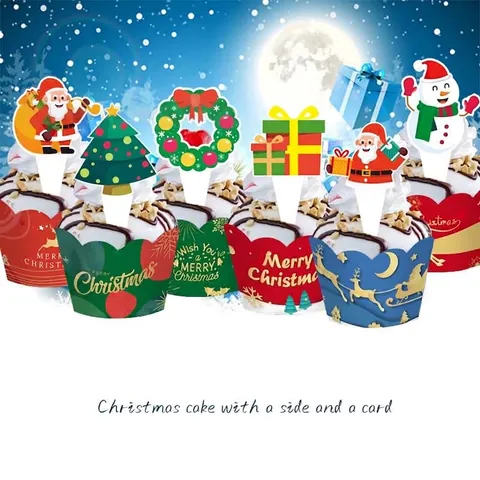 Kerst Cupcake Wrappers En Toppers Set Bedrukt Papier Kerstman Sneeuwpop Decor Voor Feest Taart Decoratie Benodigdheden