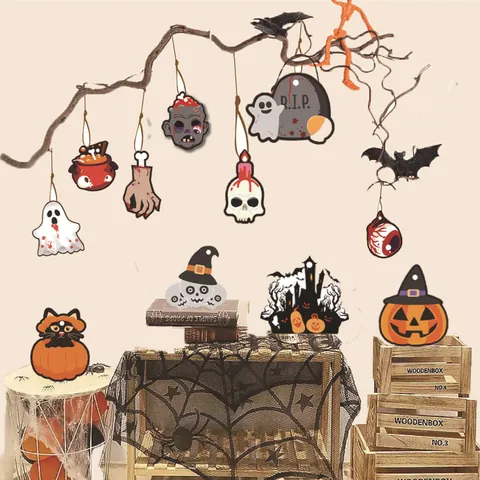 Decoraciones Colgantes de Halloween Ornamento de Fiesta Papel Fantasma Calabaza Calavera Colgante Set Accesorios de Escena