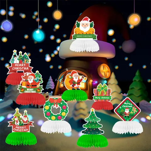 Weihnachten Wabenpapier Tischaufsätze Weihnachtsmann Schneemann Baum Papierhandwerk Partydeko Feiertag Tischdekoration