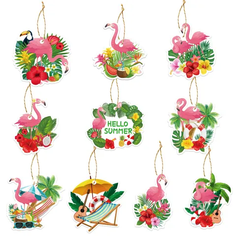 Summer Hawaiian Flamingo Party Hanging Ornaments Tropical Surfing Beach Theme Banner Garland For Birthday Party Decoration