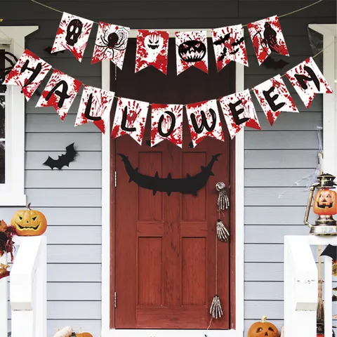 Halloween Party Papier Banner Slinger Decoratie Bloed Handafdruk Schedel Geest Pompoen Hangende Ornamenten Decoratie
