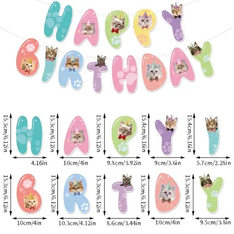 Cat Theme Birthday Party Decoration Set Happy Birthday Banner Cupcake Toppers Cat Face Honeycomb Centerpieces For Pet Celebration