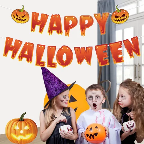 Halloween Hanging Banner Decoration Set Paper Pumpkin Ghost Skull Banner For Party Bar Home Haunted House Prop Ornament