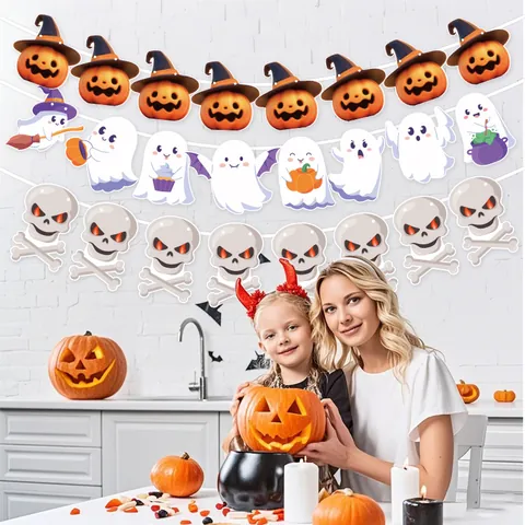 Banner per Decorazioni di Festa di Halloween Fantasma Scheletro Zucca Ghirlanda Sospesa