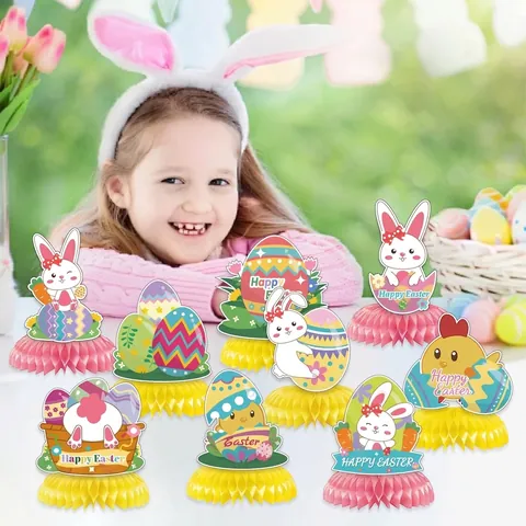 Easter Rabbit Egg Honeycomb Table Centerpiece Christmas Gingerbread Snowman Bunting Banner Party Decorations Paper Hanging Decor
