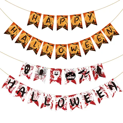 Halloween Party Papier Banner Slinger Decoratie Bloed Handafdruk Schedel Geest Pompoen Hangende Ornamenten Decoratie