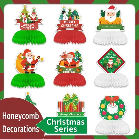 Christmas Honeycomb Centerpiece Santa Claus Snowman Tree Paper Desktop Decoration For Xmas Party Table Ornament